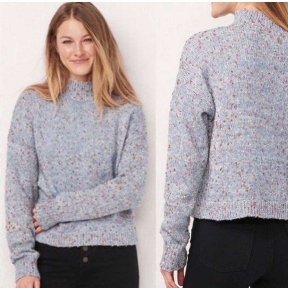 NWT LC Lauren Conrad Funnel Confetti Mock Neck Metallic Knotted Sweater XXL